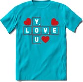 Love You - Valentijn T-Shirt | Grappig Valentijnsdag Cadeautje voor Hem en Haar | Dames - Heren - Unisex | Kleding Cadeau | - Blauw - S