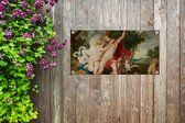Tuinposter Venus poogt Adonis van de jacht te weerhouden - Schilderij van Peter Paul Rubens - 80x40 cm - Wanddecoratie Buiten - Tuinposter - Tuindoek - Schuttingposter - Tuinschilderij