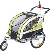 HOMdotCOM Kinderaanhanger 2 in 1 fietskar jogger 360° draaibaar groen-zwart