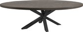 Ovalen eikenhouten eettafel - metalen spinpoot - gerookt