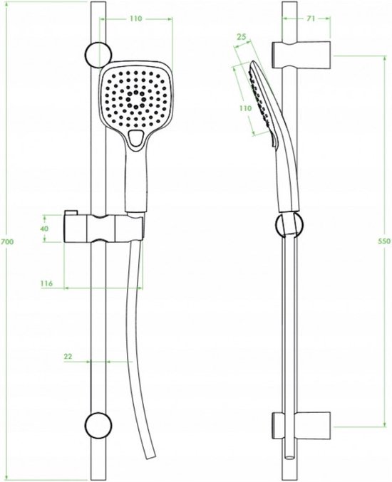 Douchekop wit set met rail 70cm Zorita