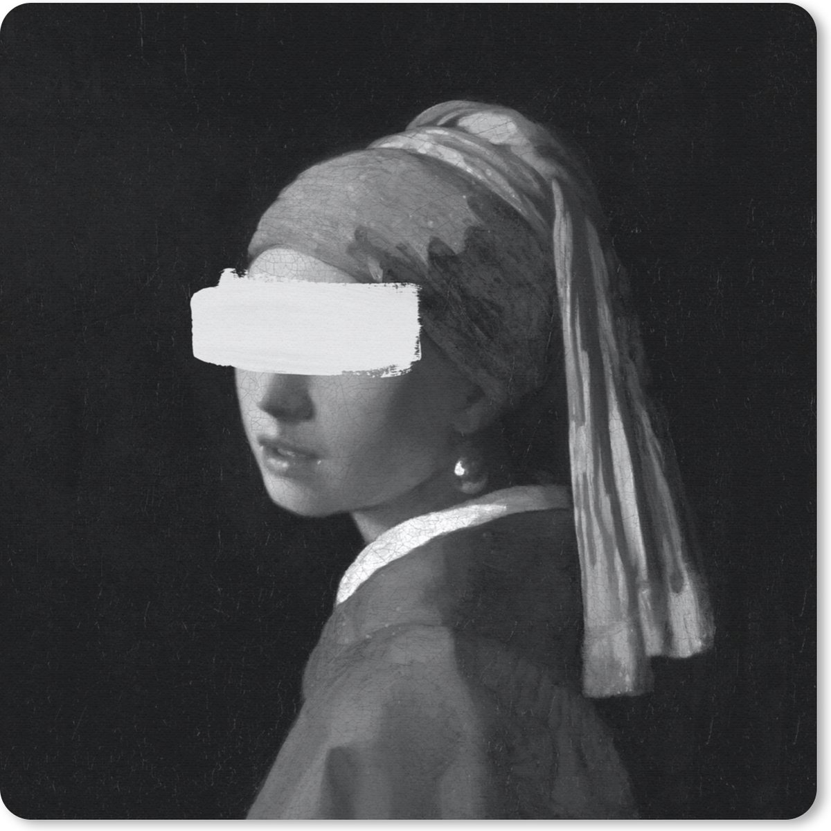 Muismat 20x20 cm - Mousepad Het meisje met de parel - Johannes Vermeer - Zwart - Wit - Muismatten
