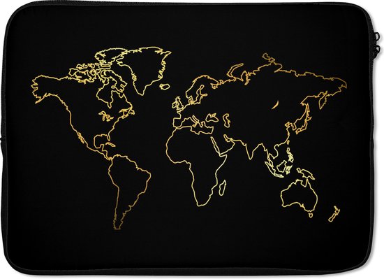 Laptophoes 14 inch - Gouden wereldkaart op een zwarte achtergrond - Laptop  sleeve -... | bol