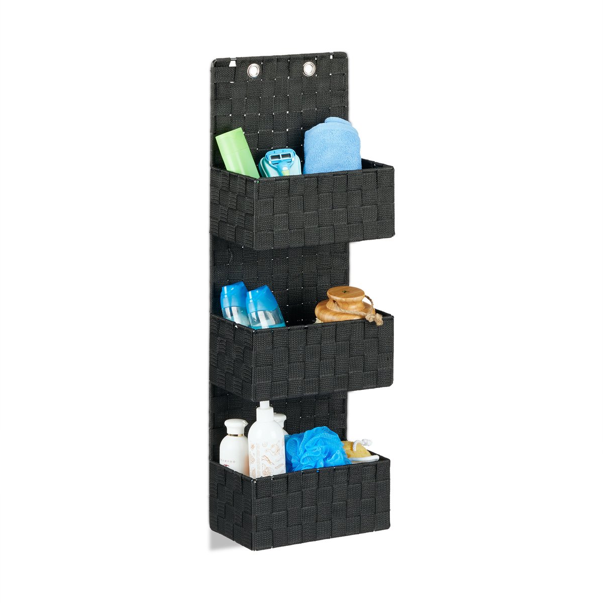 hangende opberger - met 3 vakken - deur organizer - 75 x 25 x 15 cm - wand - zwart