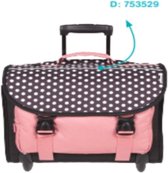 Kangourou trolley rugzak met dubbele trekstang - schooltas dots zwart/ roze 44cm