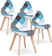 Kamyra® Design Kuipstoelen Set van 4 - Kuipstoel, Kuipzetel, Eetkamerstoel - Comfortabel & Stijlvol - Hout & Stof - Blauw