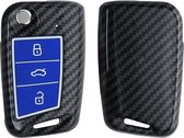 kwmobile hoes voor autosleutel compatibel met VW Golf 7 MK7 3-knops autosleutel - Autosleutelbehuizing in blauw / zwart - Carbon design
