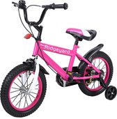 fiets-kinderfiets-met zijwieltjes - 14 inch Roze rood