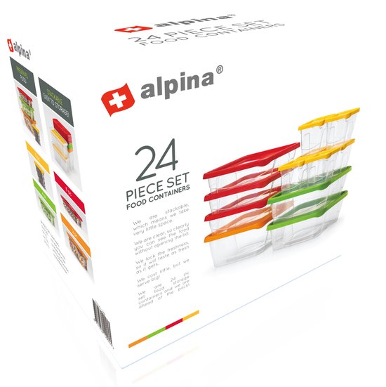 alpina Vershouddozen met deksel, glas, 8-delig, glazen container, opbergdoos, magnetron, vriezer, boven en vaatwasser, veilig, 370, 640, 1050, 1520 ml