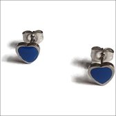 Aramat jewels ® - Oorbellen-hart- zweerknopjes-7mm-blauw-emaille- chirurgisch staal