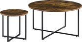 Salontafel - Set van 2 tafels - Spaanplaat & staal - Afmetingen (HxØ) 45 x 80 cm / 40 x 40 cm - Kleur donker hout kleurig & mat zwart
