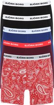 Björn Borg boxershorts Essential  (5-pack) - heren boxers normale lengte - zwart - wit - bordeaux - blauw - zwart en een rode paisley print -  Maat: XL