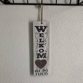 Houten Tekstplank / Tekstbord 35x10cm "Welkom bij ons Thuis " - Kleur Antique White