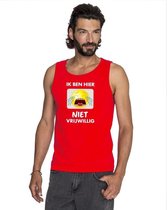 Rood mouwloos feest shirt/ tanktop - Ik ben hier niet vrijwillig met emoticon voor heren M