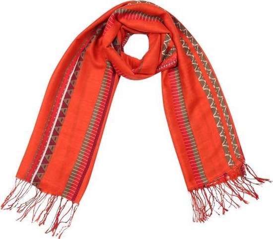 Lange dames sjaal Funky Vibes|Lange shawl|Mooie oranje sjaal|Oranje Rood  Wit Groen | bol