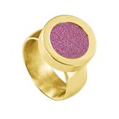 Quiges RVS Schroefsysteem Ring Goudkleurig Glans 19mm met Verwisselbare Glitter Roze 12mm Mini Munt