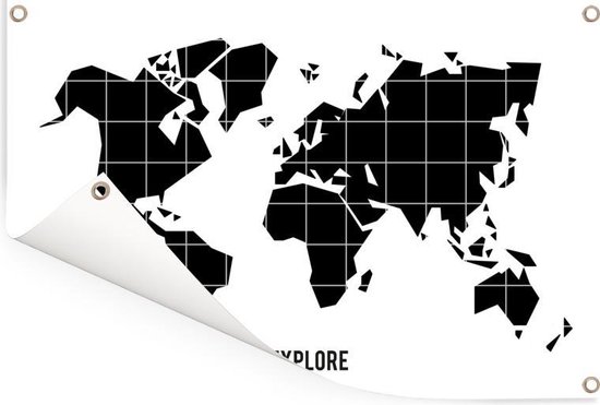 Affiche de jardin mappemonde noire avec lignes blanches 120x80 cm