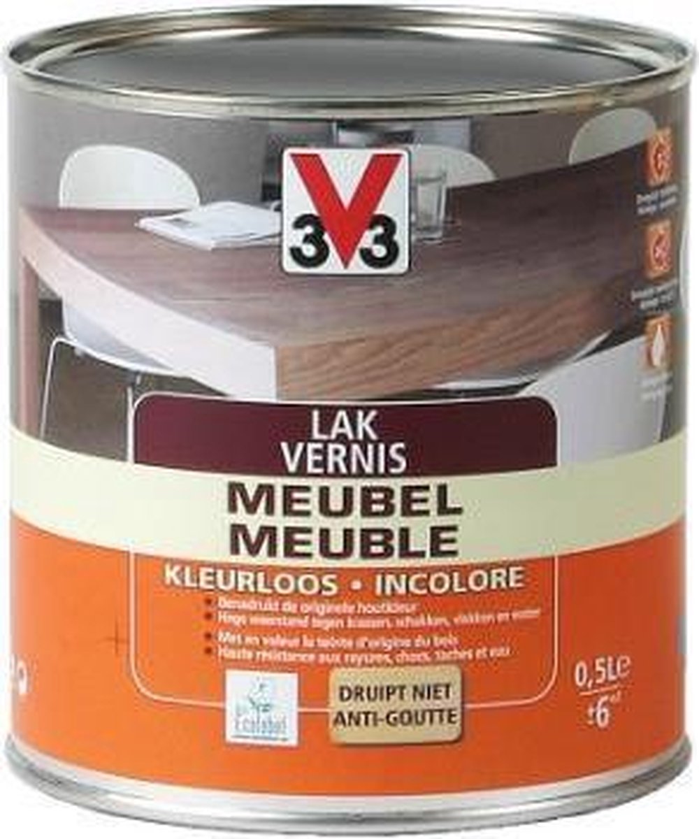 V33 Meubelvernis - Kleurloos - 0,5 l - Hoogglans - 12 m²/l