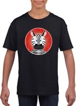 Kinder t-shirt zwart met vrolijke zebra print - zebras shirt XS (110-116)