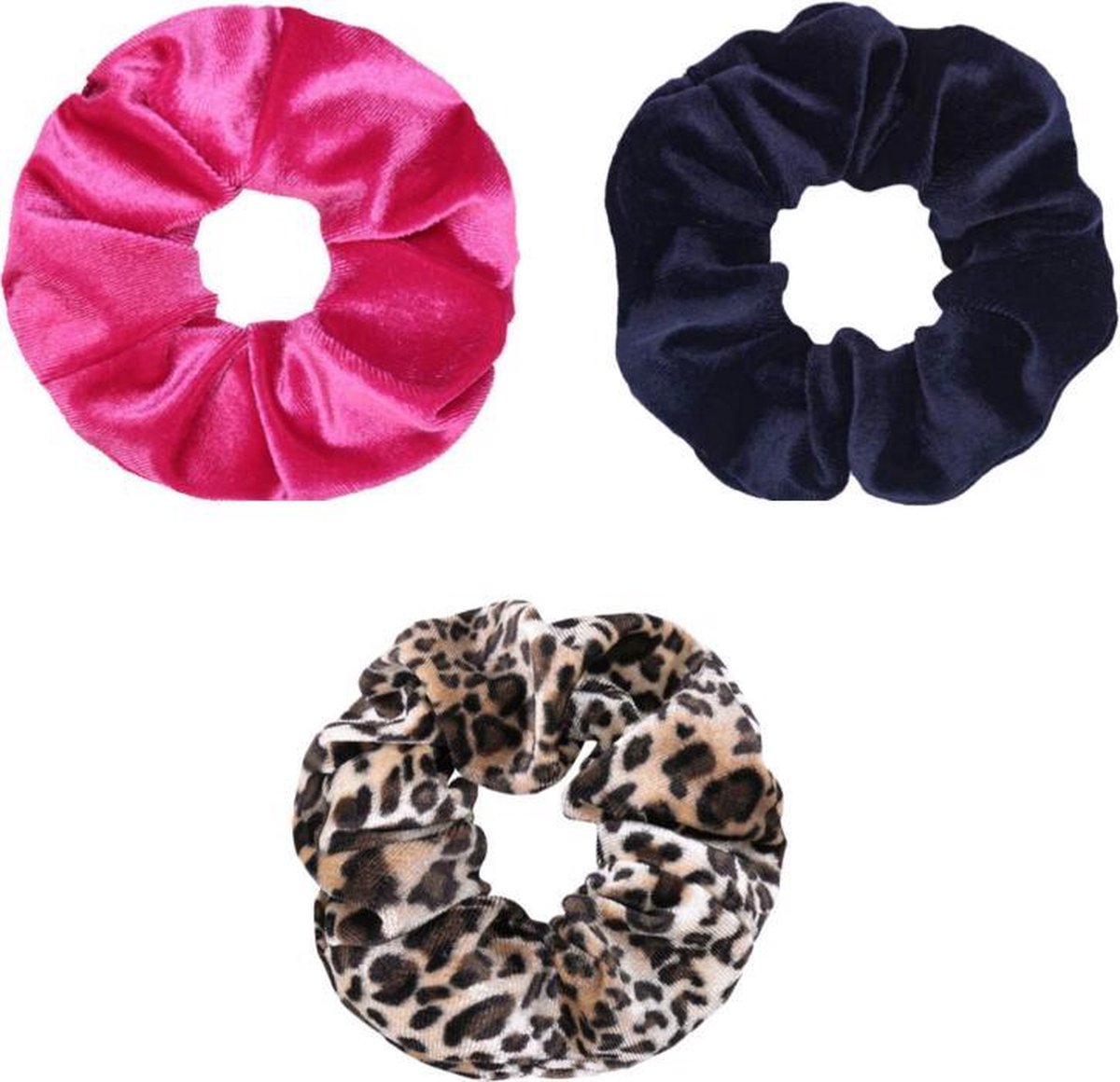 Jumalu scrunchie velvet haarwokkel haarelastiekjes - roze, zwart en tijgerprint - 3 stuks