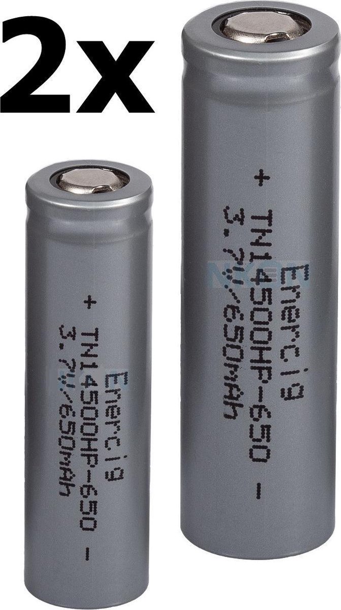 2 Stuks - Oplaadbare batterij Enercig 14500- 13A 650mAh Unprotected - Flat Top