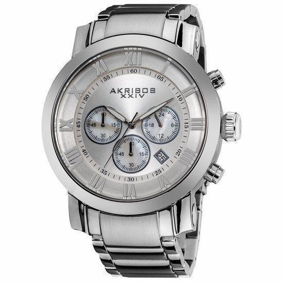 Akribos XXIV serie luxe oversized herenhorloge. Zilverkleurige wijzerplaat met stoere. bol