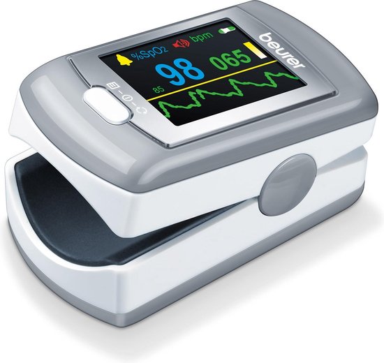 Beurer PO 80 Saturatiemeter - Pulse oximeter - Zuurstofmeter vinger - Hartslag – Medisch gevalideerd - XL kleurendisplay – Alarmfunctie – Continue meting/24 uur – USB dataoverdracht – USB lader - 3 Jaar garantie