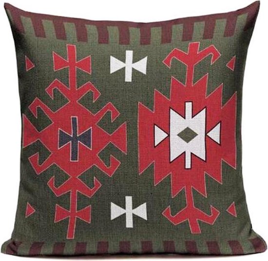 Kelim Kussenhoes El Salvatierra - 45x45 cm. - met rits - groen - rood - wit - kussenhoezen