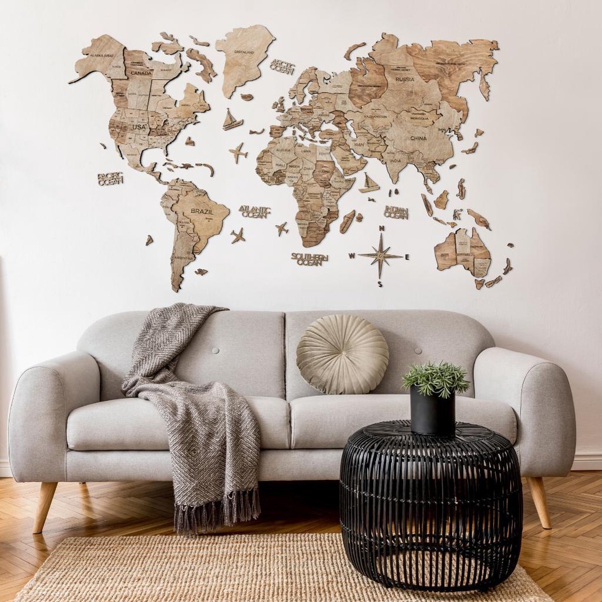 Carte du monde en bois de luxe