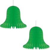 2x Groene decoratie klokken/kerstklokken lampionnen 30 cm - feestversiering/kerstversiering