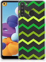 Telefoonhoesje Geschikt voor Samsung Galaxy A21 TPU Siliconen Hoesje met Foto Zigzag Groen