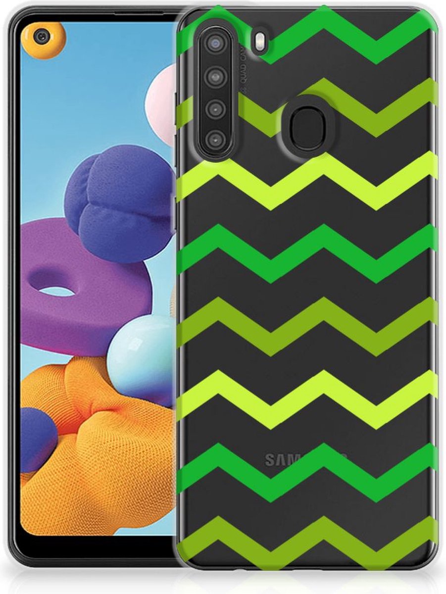 Samsung Galaxy A21 TPU bumper Zigzag Groen