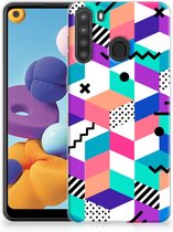 TPU Case Geschikt voor Samsung Galaxy A21 Telefoonhoesje Blokken Kleurrijke
