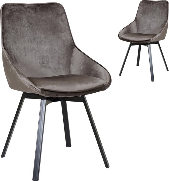 Set van 2 stoelen modern fluweel bruin met poten metaal zwart | bol.com