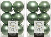 24x Salie groene kunststof kerstballen 6 cm - Mat/glans - Onbreekbare plastic kerstballen - Kerstboomversiering salie groen