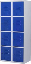 Lockerkast metaal met slot - 8 deurs 2 delig - Grijs/blauw - 180x80x50 cm - LKP-1061
