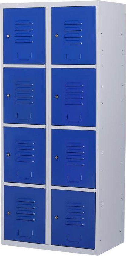 Lockerkast metaal met slot – 8 deurs 2 delig – Grijs/blauw – 180x80x50 cm – LKP-1061