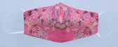 Mondkapje wasbaar van katoen - 2 laags met elastiek - Roze met bloemen
