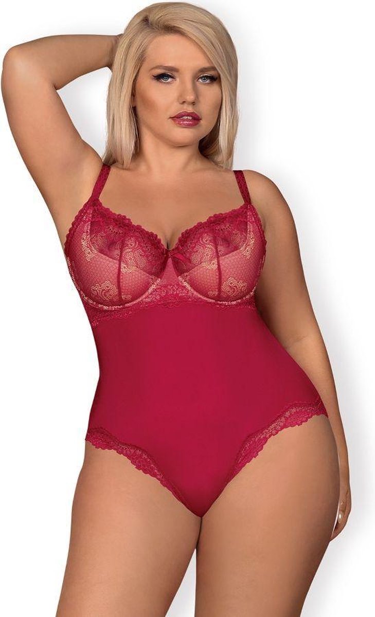 Obsessive Rosalyne Teddy - Erotische Body - Maat XXL - Rood