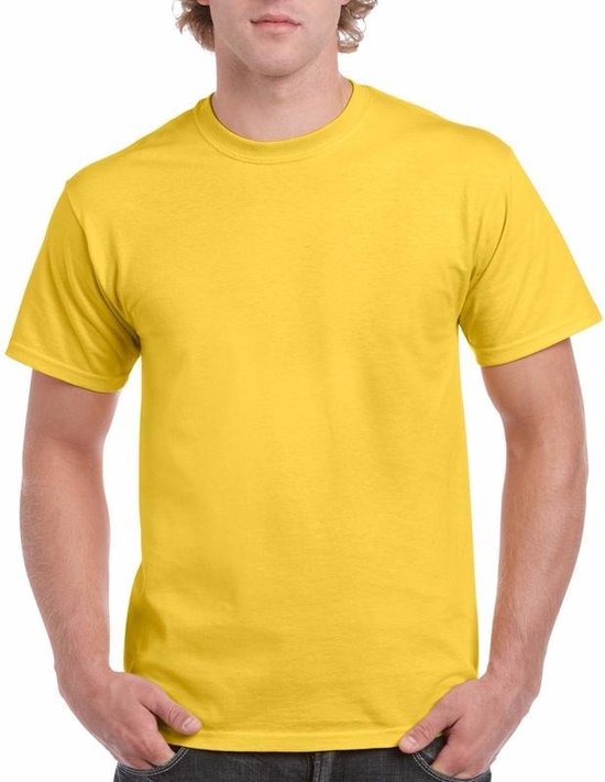 Set van 3x stuks gele katoenen t-shirts voor heren 100% katoen - zware 200 grams kwaliteit - Basic shirts, maat: M (38/50)