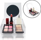 Decopatent® Make up Organizer met 2 Vakken & Make-up Spiegel - Makeup Organizer Transparant - Sieraden - Cosmetica - Opbergdoos