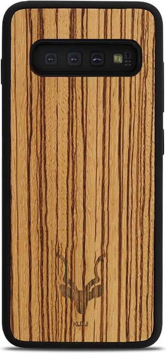 Kudu Samsung Galaxy S10e hoesje case - Houten backcover - Handgemaakt en afgewerkt met duurzaam TPU - Zebrano - Zwart
