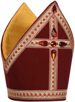 Sinterklaas mijter bordeauxrood | Luxe Bram mijter met Bramband | Stevige kokermijter voor de echte professionele Sinterklaas | One size
