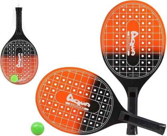 omverwerping grijs Vooraf Oranje/zwarte beachball set met tennisracketprint buitenspeelgoed -  Houten... | bol.com