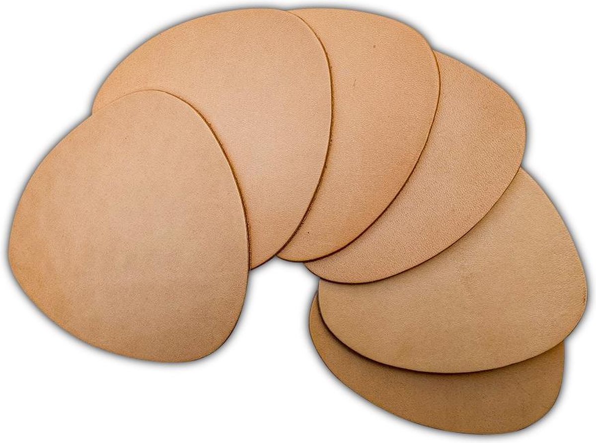 Brute Strength - Onderzetters voor glazen - Leer - Naturel - Semi Rond - 6 stuks - Leren onderzetters - Onderzetter leer - Lederen onderzetters - Onderzetters leer