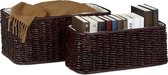 Relaxdays opbergmanden set van 2 - gevlochten mand buri palm - bruin - decoratieve doos - chocoladebruin