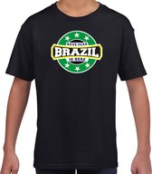 Have fear Brazil is here t-shirt met sterren embleem in de kleuren van de Braziliaanse vlag - zwart - kids - Brazilie supporter / Braziliaans elftal fan shirt / EK / WK / kleding 146/152