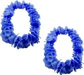 Set van 3x stuks hawaii kransen bloemen slingers neon blauw - Verkleed accessoires