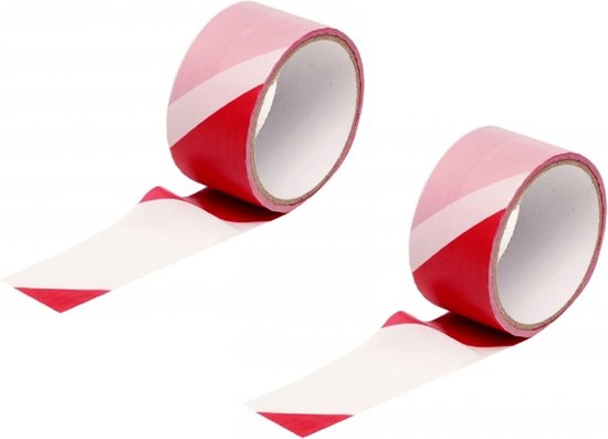 Set van 2x stuks markeerlinten/Afzetlinten rood/wit 25 meter - Plastic markerings linten