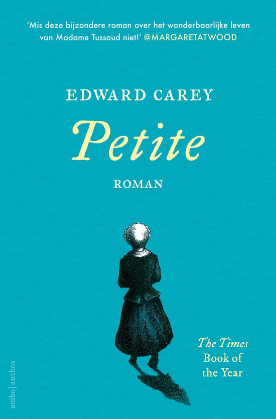 Boek 'Petite' van Edward Carey met een illustratie van een vrouw in een donkere jurk.